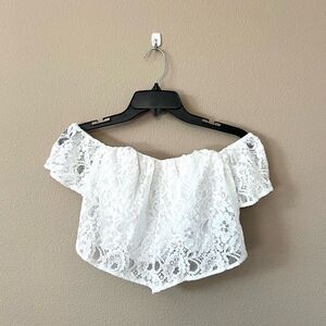 Guess Lace Off Shoulder Corset Crop Top